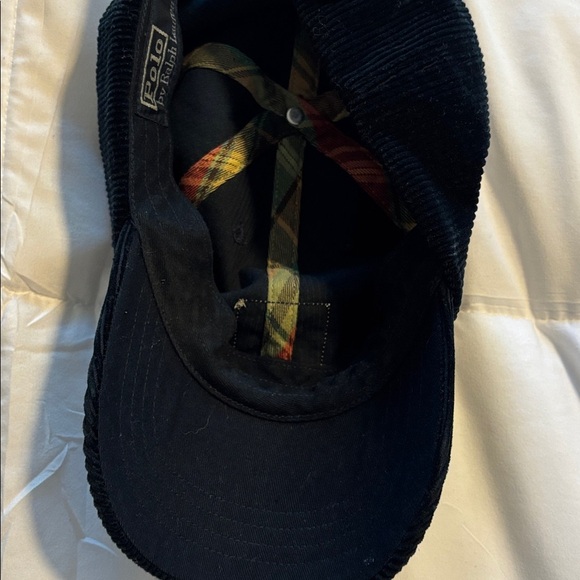 Ralph Lauren Navy Corduroy Cap with Leather Strap - Picture 2 of 4